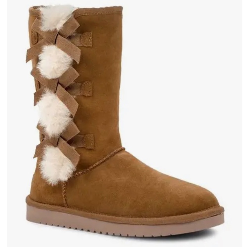 UGG Koolaburra Victoria Tall Tan Suede Bows Faux Fur Lined 1015875-9 US